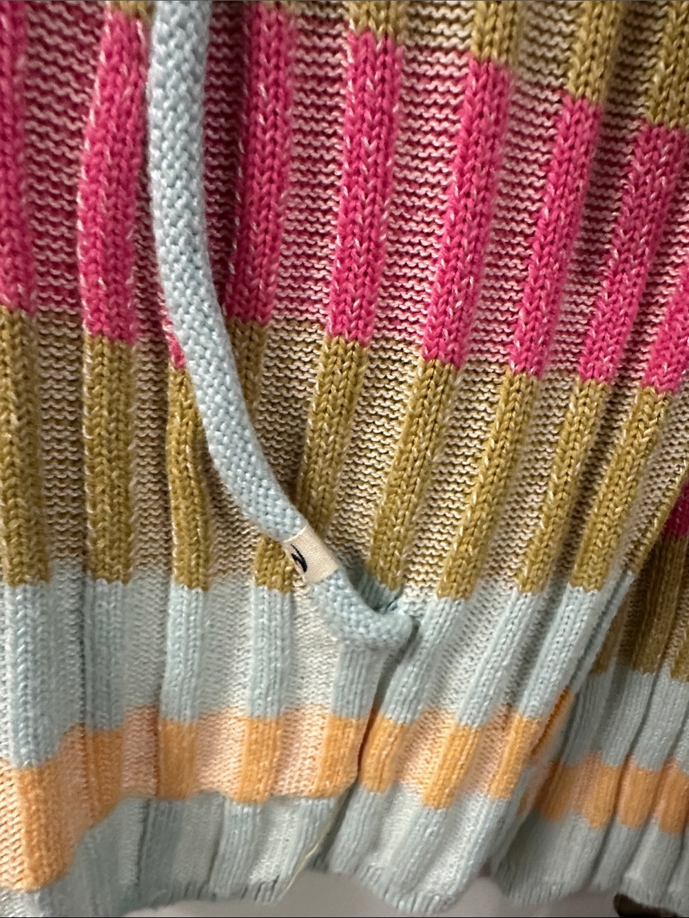 Rip Curl Striped V-Neck Hoodie Sweater in Mint, Pink & Mustard - Picture 4 of 4